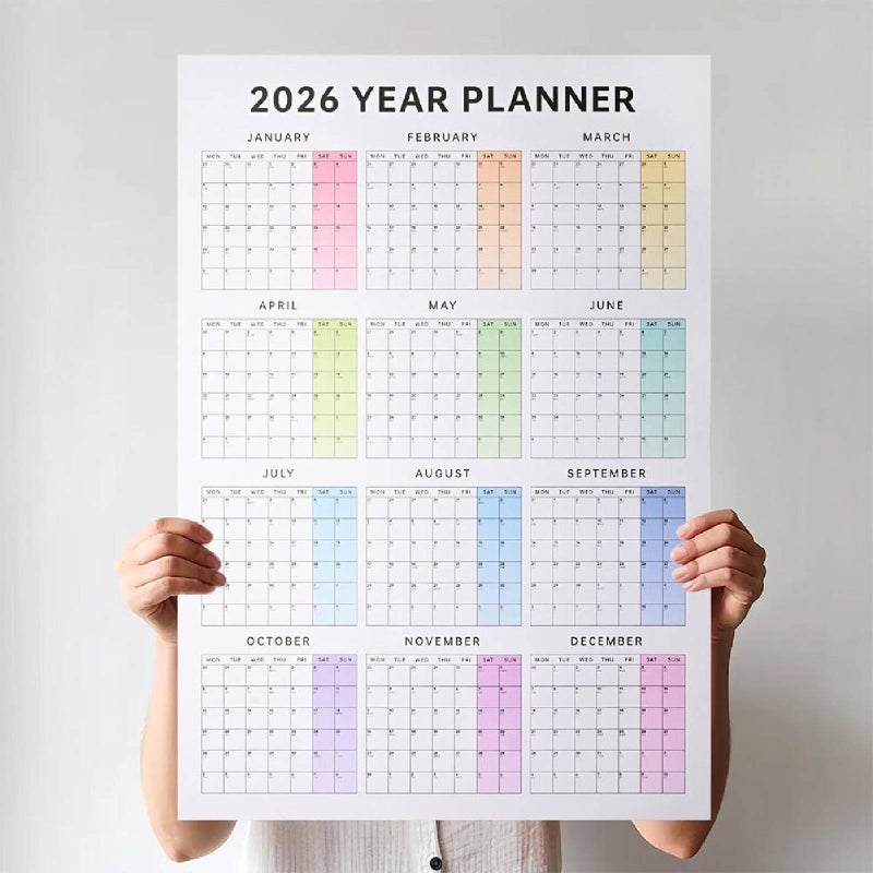 One Year Calendar Wall Poster 2026 – Large Yearly Wall Calendar 2026 with Bold Grid Layout, Holiday Markers & Ample Writing Space for Home, Office & Classroom Planning - Image 1